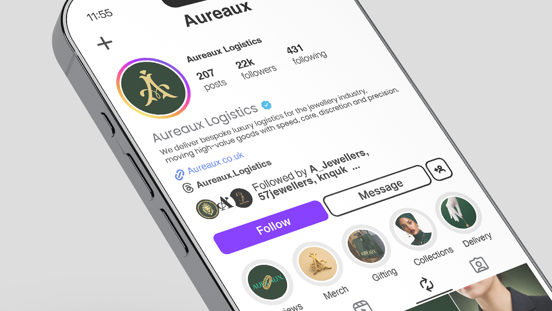 Aureaux mobile app mockup