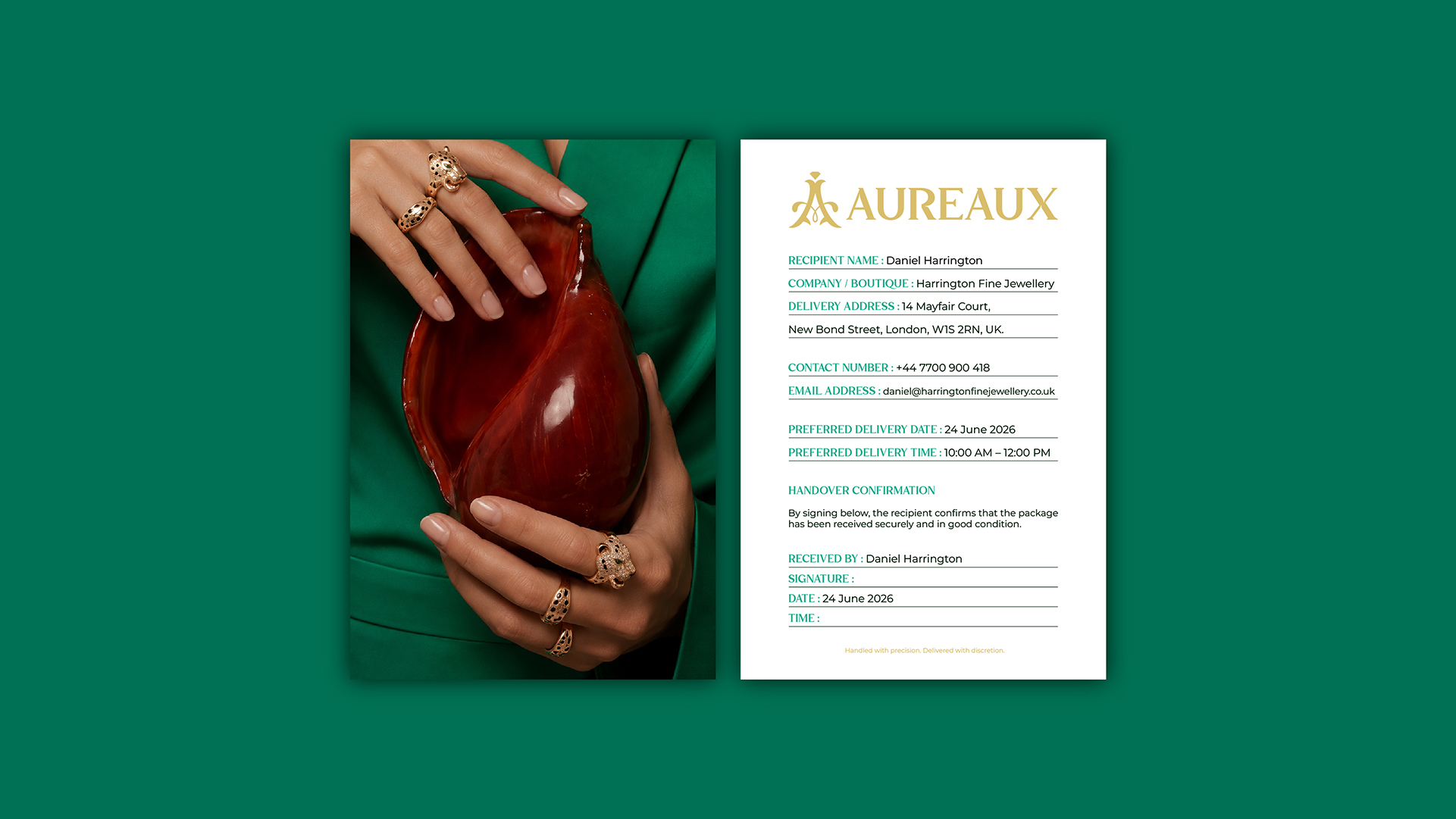 Aureaux jewellery handover form