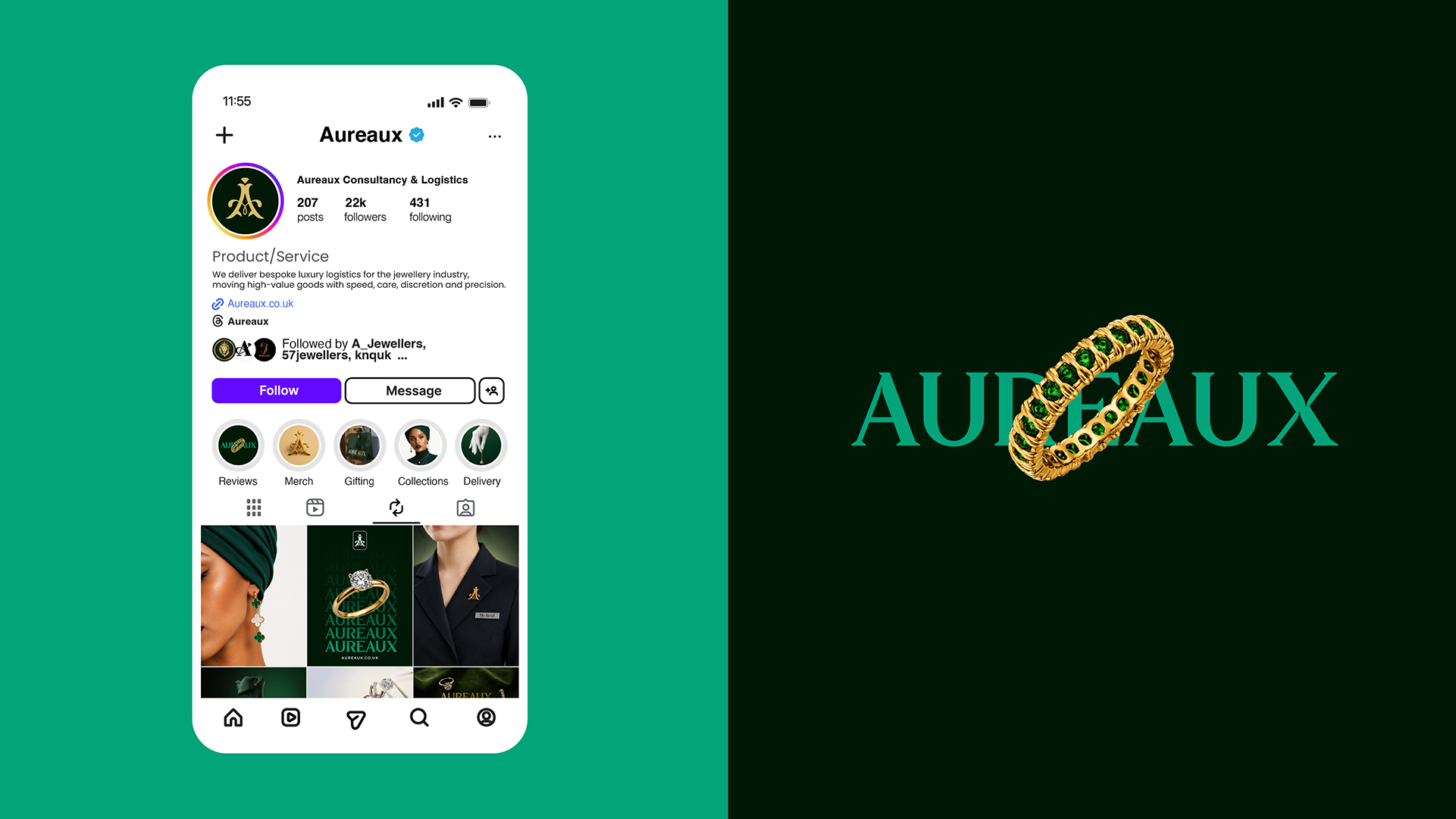 Aureaux Instagram and wordmark