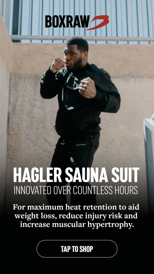 Instagram Story for the Hagler Sauna Suit — &lsquo;Innovated over countless hours&rsquo; above a Tap to Shop button.