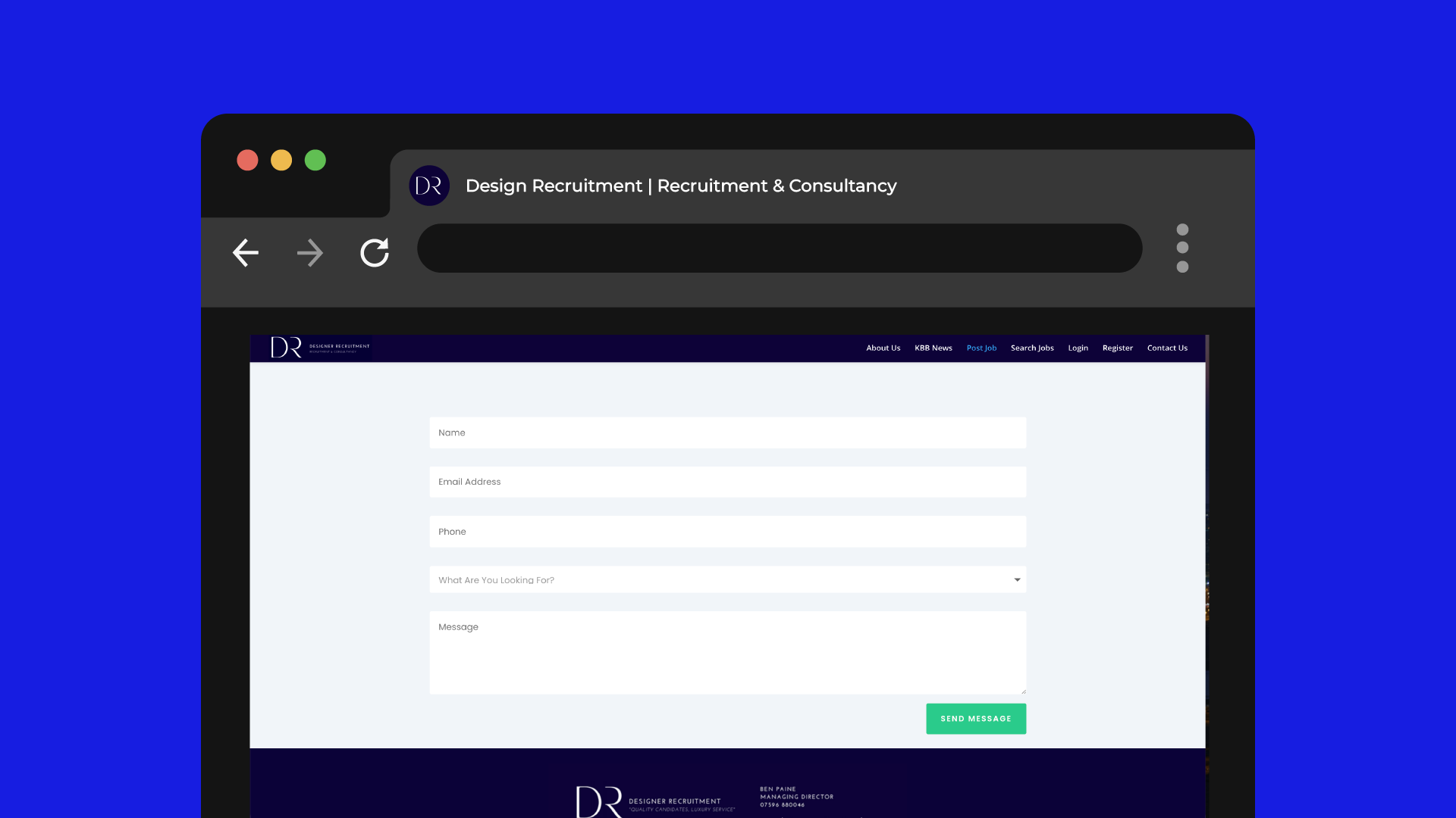 Previous Designer Recruitment website — contact form