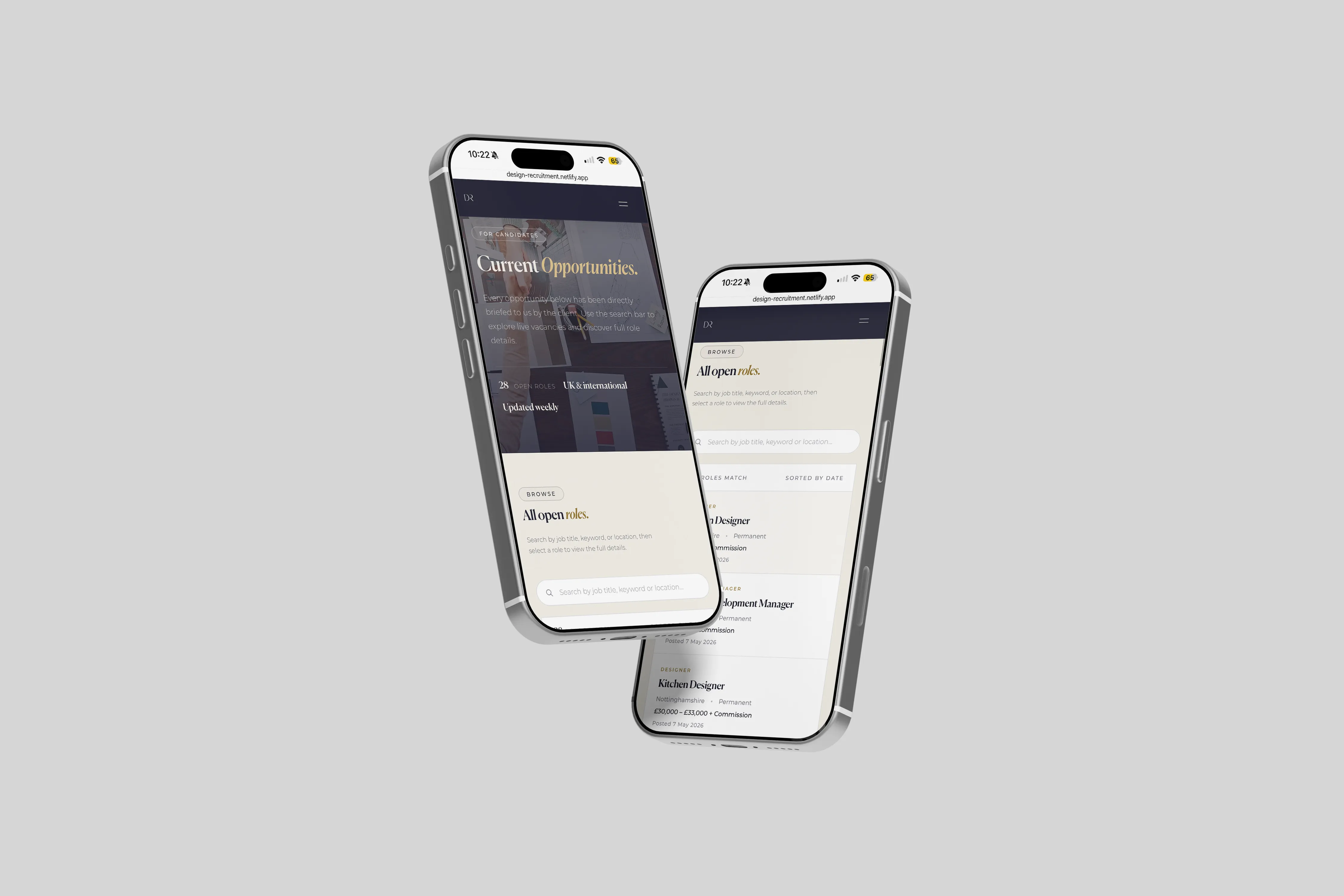 Current opportunities listing shown on mobile