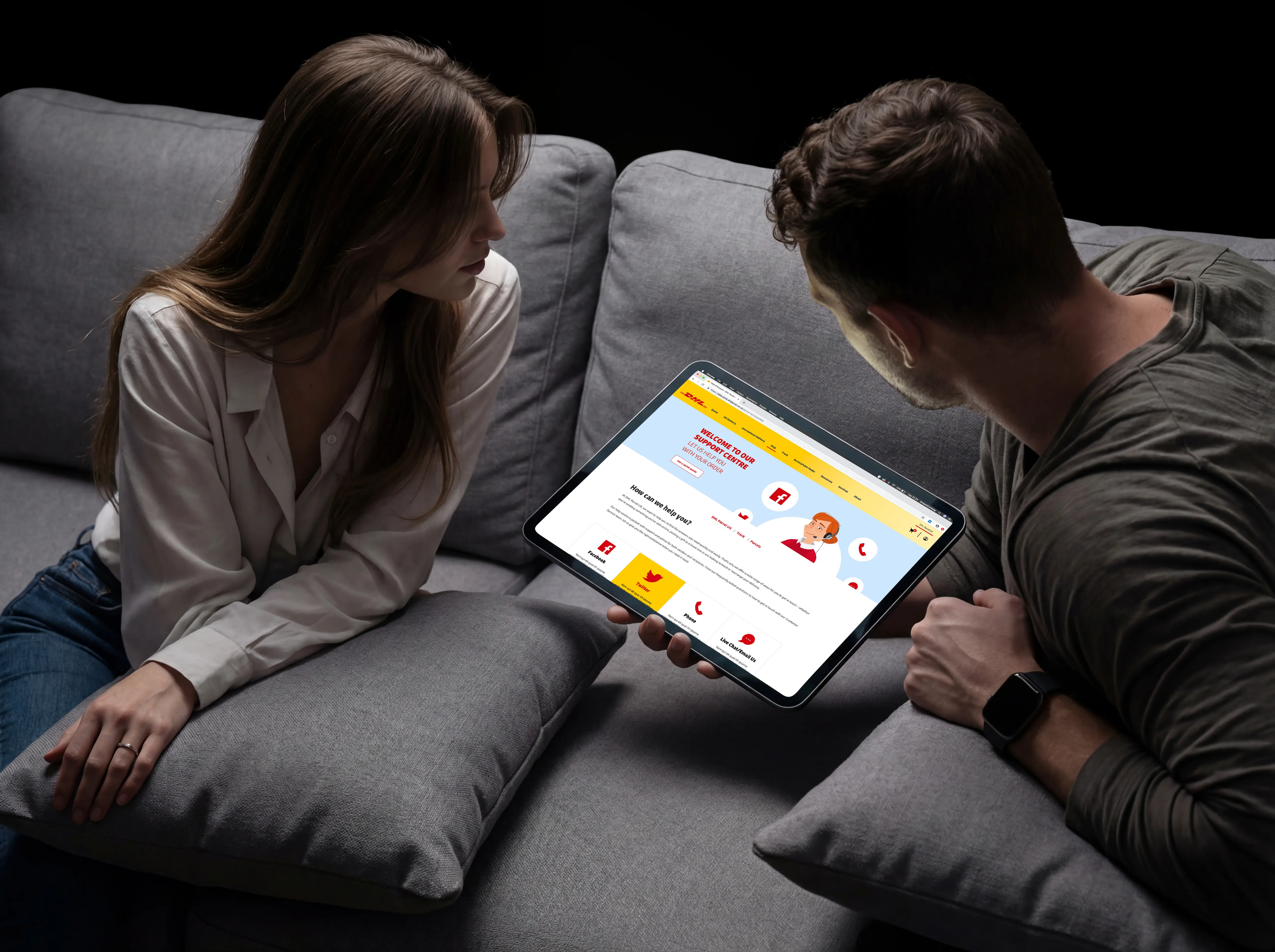 Customers using the redesigned help centre on a tablet at home