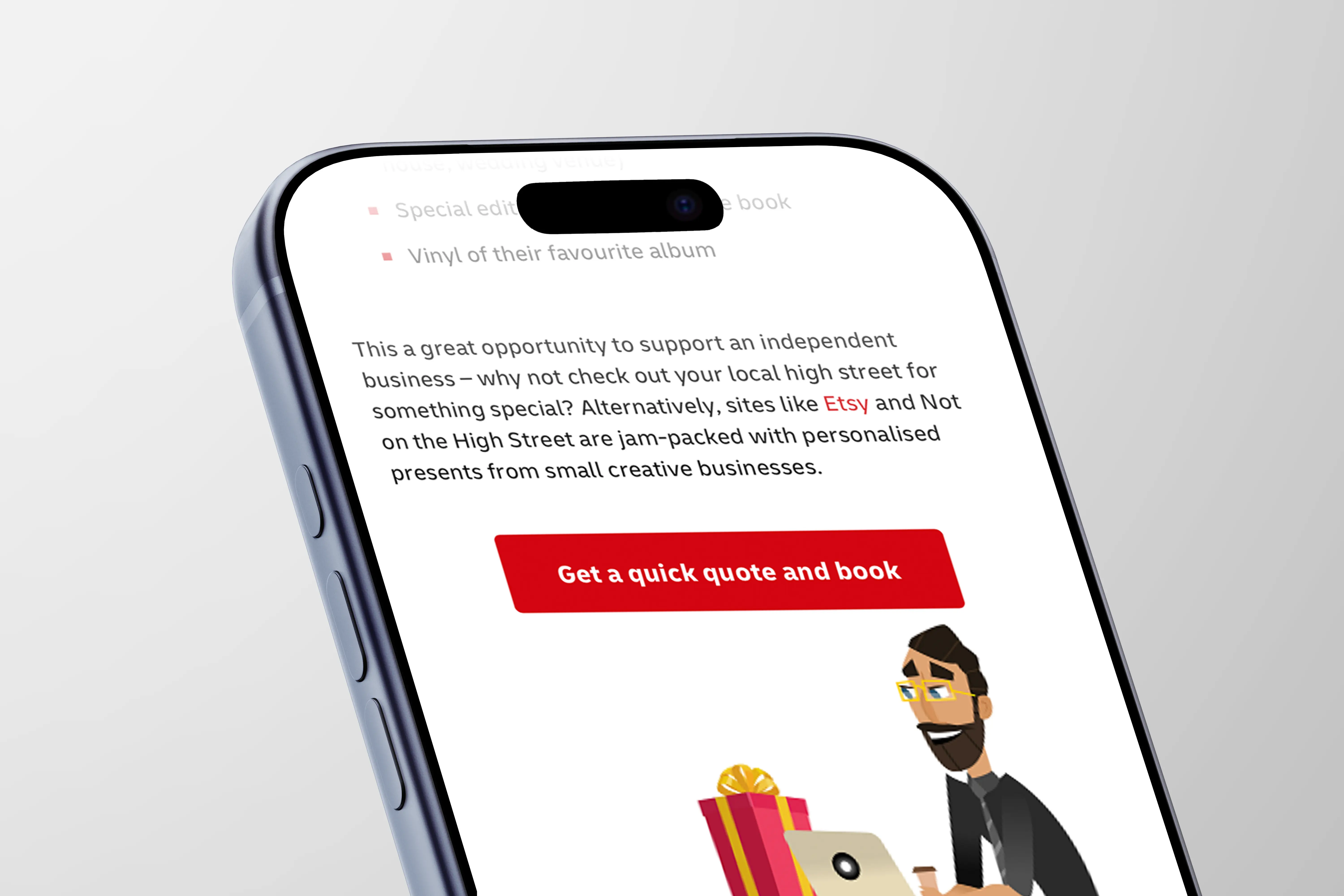 Quick quote and booking entry point on mobile