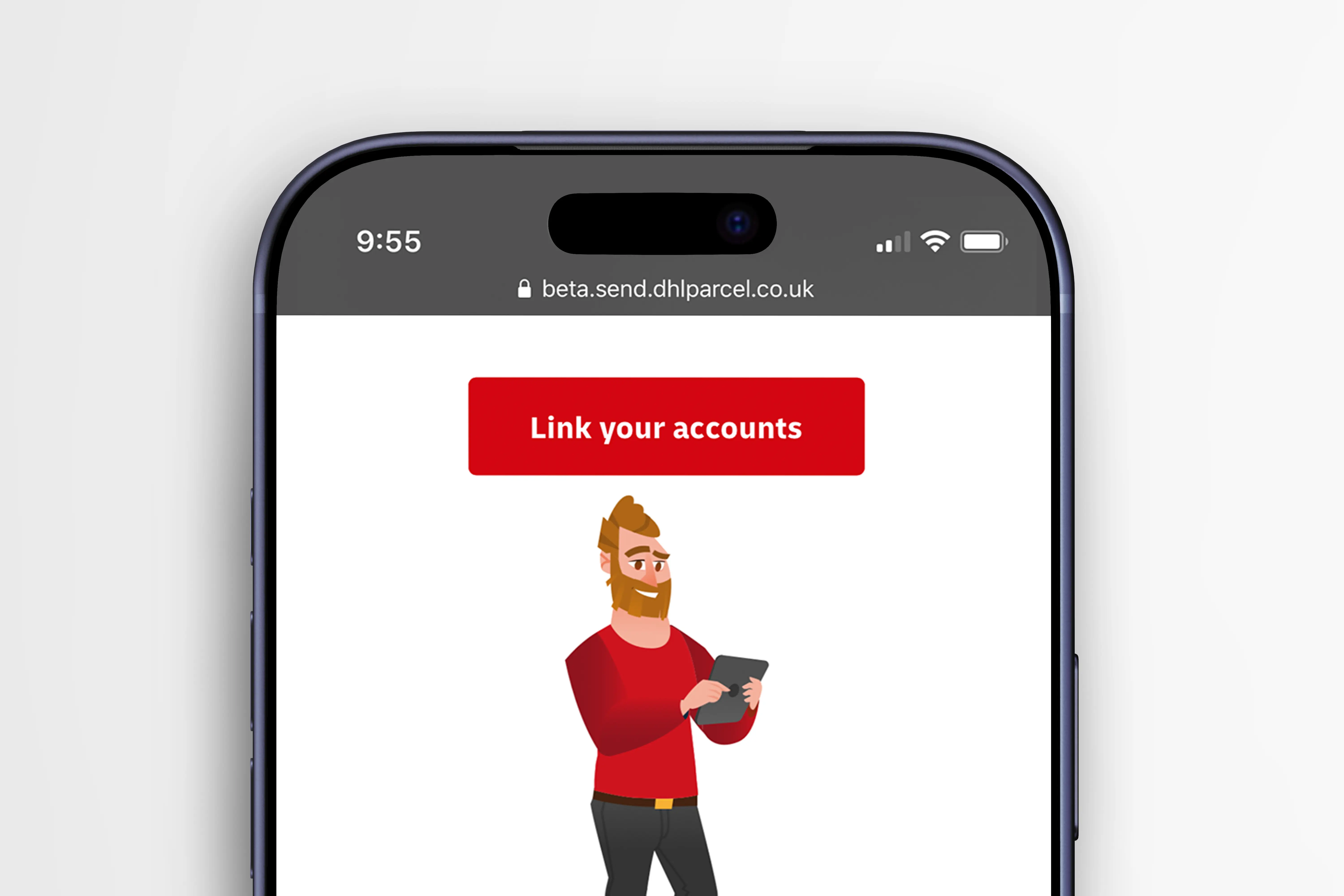 Account linking screen with a friendly illustrated character