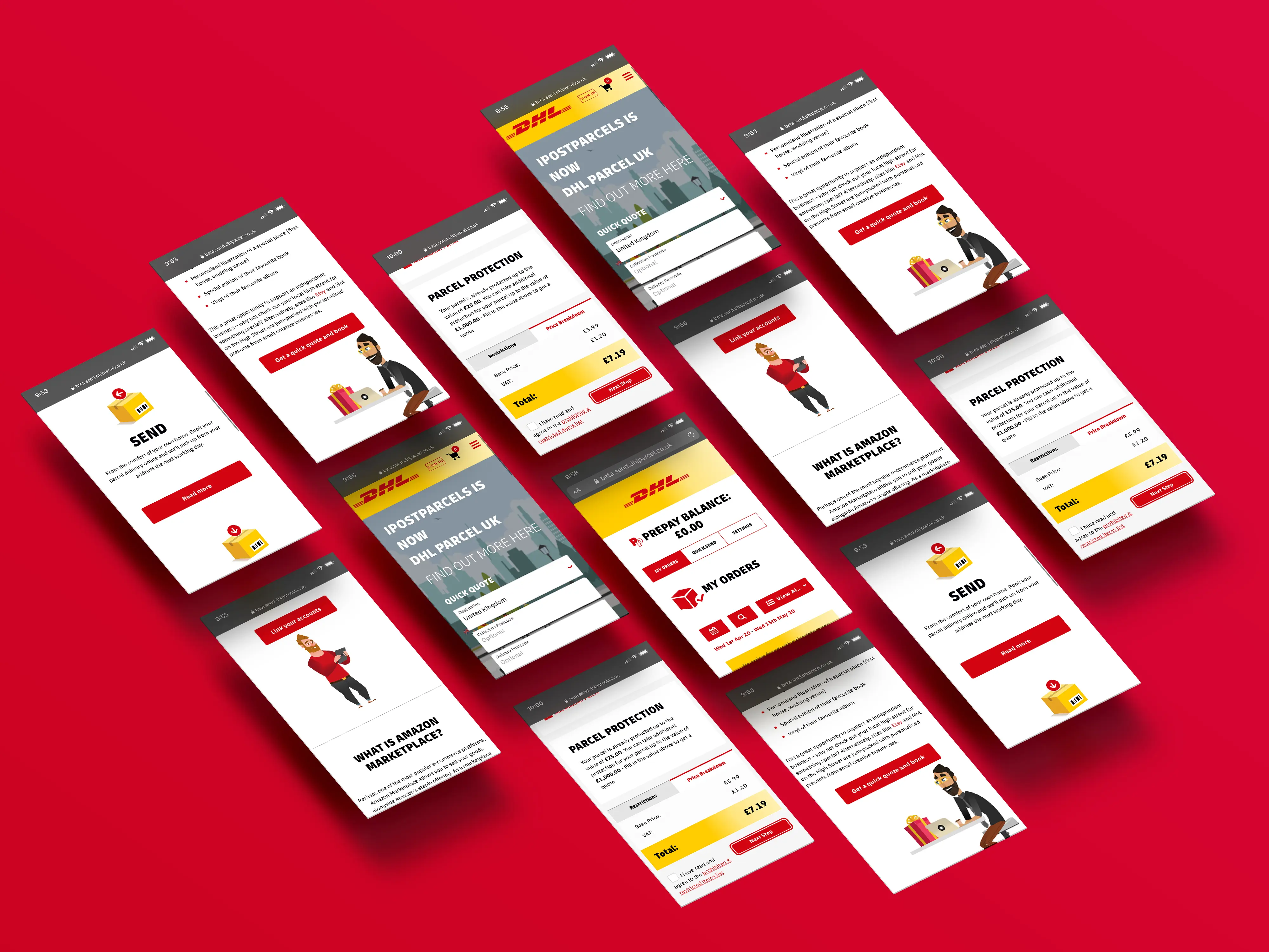 Range of iterated screens across the experience