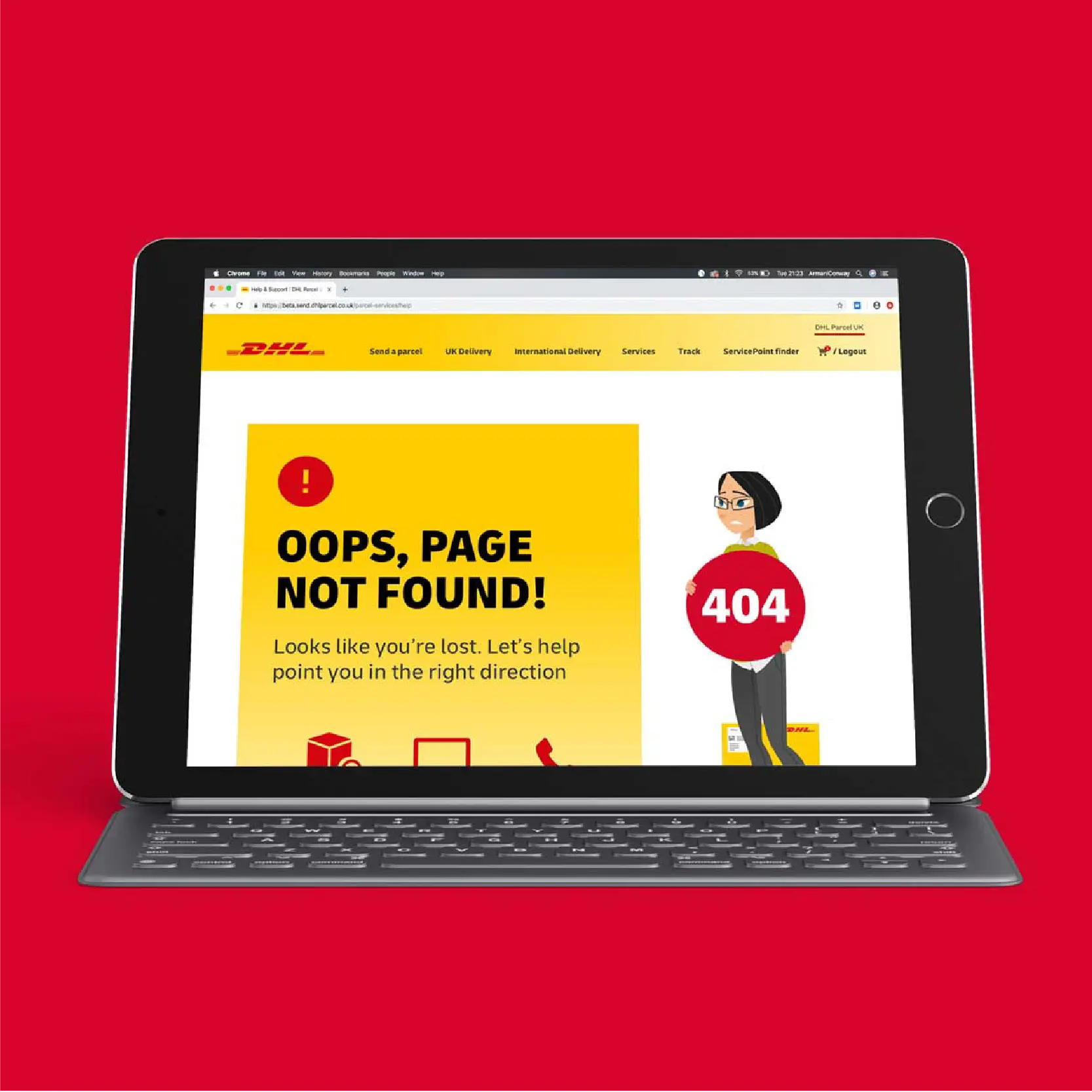 Iterated 404 page on a tablet
