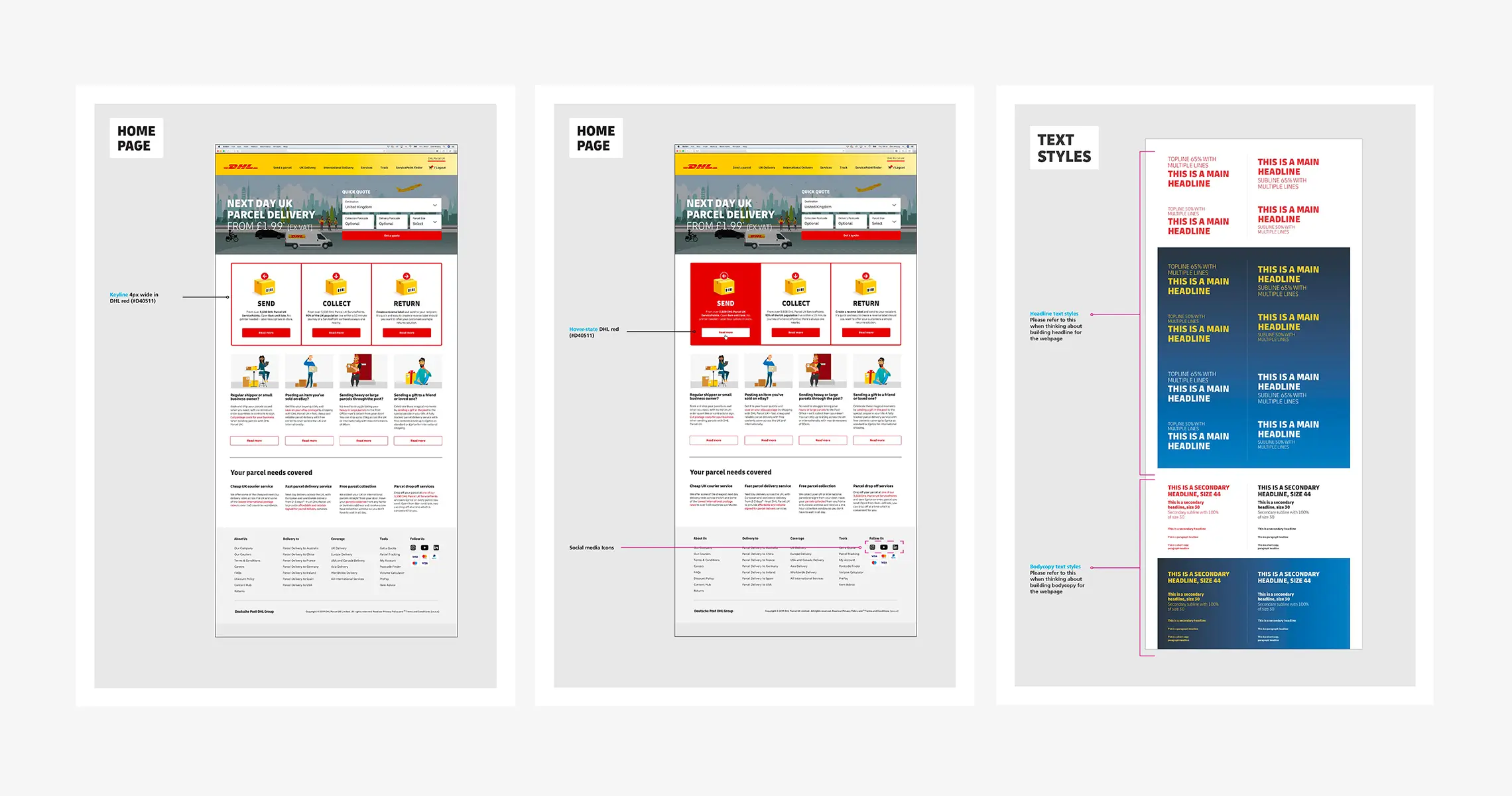 Home page layout and text-style explorations