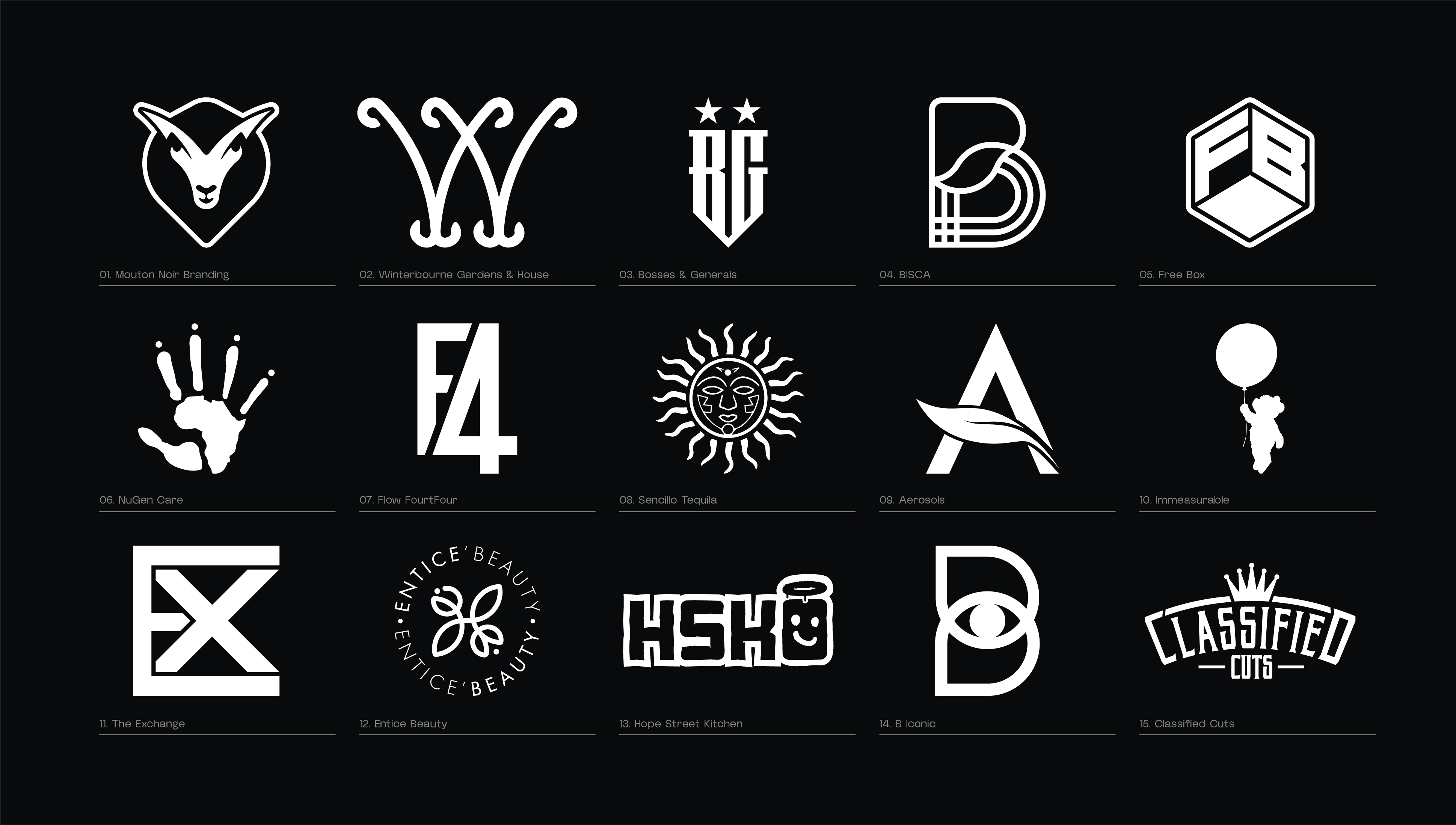Logos & Marks Collection 01 — full grid overview