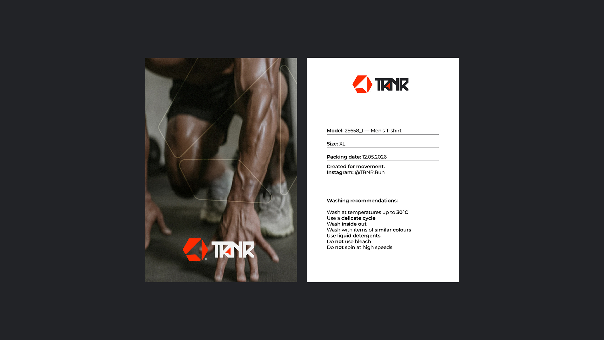 TRNR apparel care tag